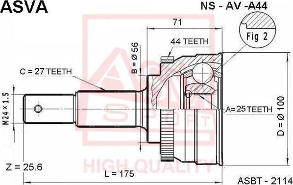 ASVA NS-AV-A44 - Šarnīru komplekts, Piedziņas vārpsta www.autospares.lv