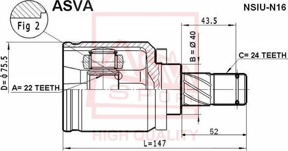 ASVA NSIU-N16 - Šarnīru komplekts, Piedziņas vārpsta www.autospares.lv