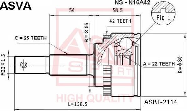 ASVA NS-N16A42 - Šarnīru komplekts, Piedziņas vārpsta www.autospares.lv