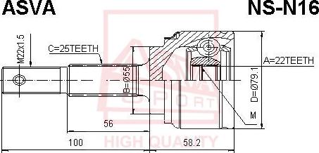 ASVA NS-N16 - Šarnīru komplekts, Piedziņas vārpsta www.autospares.lv