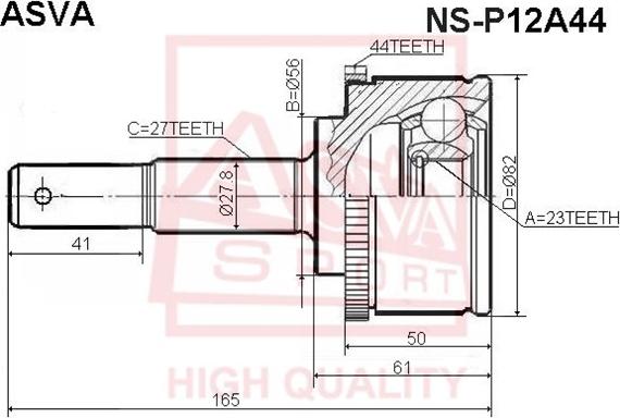 ASVA NS-P12A44 - Šarnīru komplekts, Piedziņas vārpsta www.autospares.lv