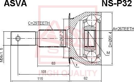 ASVA NS-P32 - Šarnīru komplekts, Piedziņas vārpsta www.autospares.lv