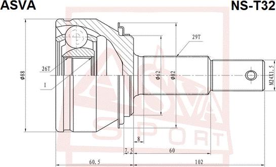 ASVA NS-T32 - Šarnīru komplekts, Piedziņas vārpsta autospares.lv