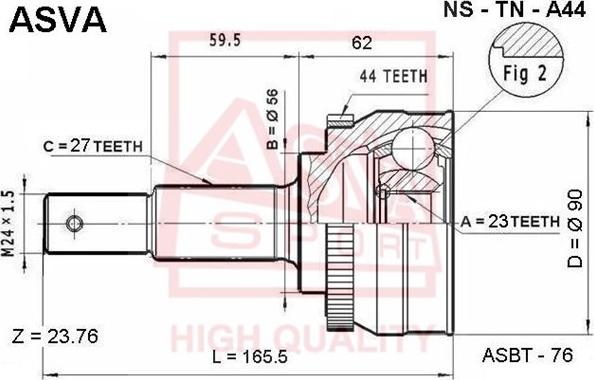 ASVA NS-TN-A44 - Šarnīru komplekts, Piedziņas vārpsta www.autospares.lv