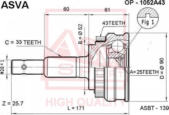 ASVA OP-1052A43 - Šarnīru komplekts, Piedziņas vārpsta www.autospares.lv