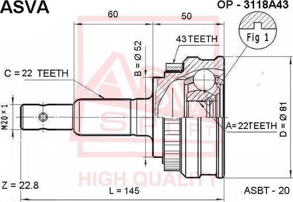 ASVA OP-3118A43 - Šarnīru komplekts, Piedziņas vārpsta www.autospares.lv