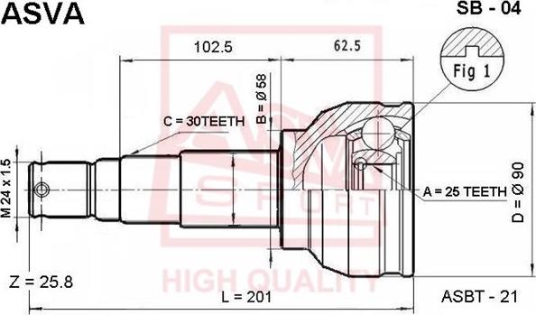 ASVA SB-04 - Šarnīru komplekts, Piedziņas vārpsta www.autospares.lv