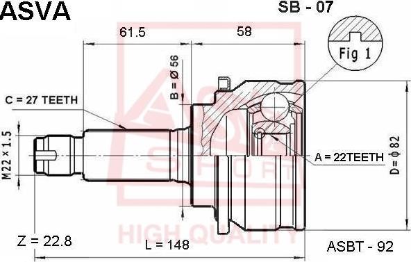 ASVA SB-07 - Шарнирный комплект, ШРУС, приводной вал www.autospares.lv