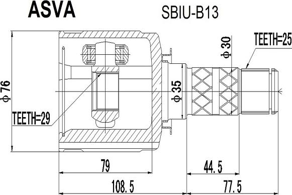 ASVA SBIU-B13 - Šarnīru komplekts, Piedziņas vārpsta www.autospares.lv