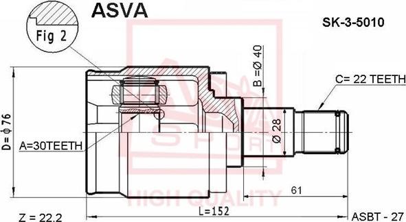 ASVA SK-3-5010 - Šarnīru komplekts, Piedziņas vārpsta www.autospares.lv