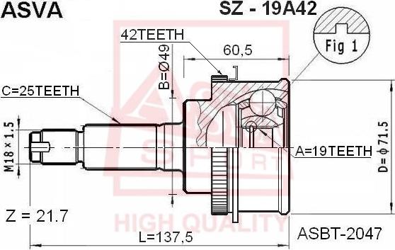 ASVA SZ-19A42 - Šarnīru komplekts, Piedziņas vārpsta www.autospares.lv