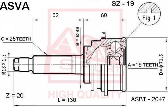 ASVA SZ-19 - Šarnīru komplekts, Piedziņas vārpsta www.autospares.lv