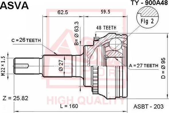 ASVA TY-900A48 - Šarnīru komplekts, Piedziņas vārpsta autospares.lv