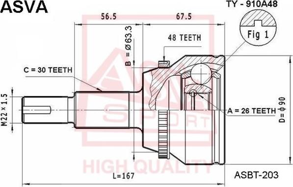 ASVA TY-910A48 - Šarnīru komplekts, Piedziņas vārpsta www.autospares.lv