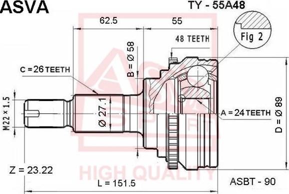 ASVA TY-55A48 - Šarnīru komplekts, Piedziņas vārpsta www.autospares.lv