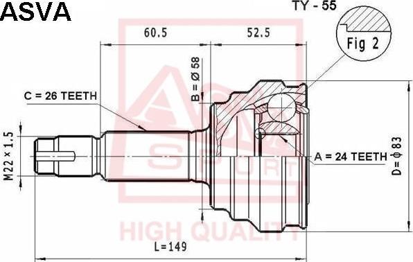 ASVA TY-55 - Šarnīru komplekts, Piedziņas vārpsta www.autospares.lv