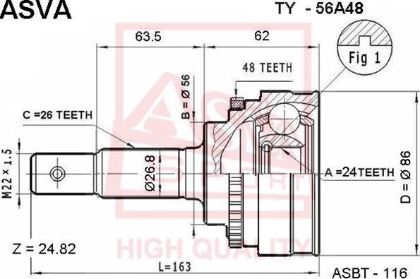 ASVA TY-56A48 - Šarnīru komplekts, Piedziņas vārpsta autospares.lv