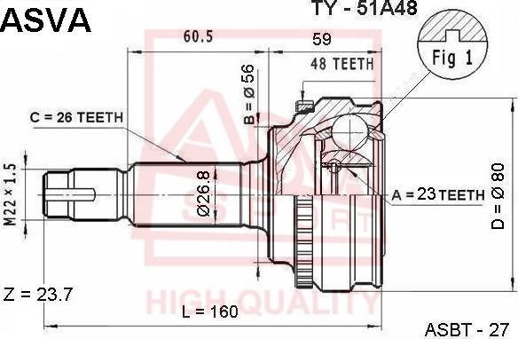 ASVA TY-51A48 - Šarnīru komplekts, Piedziņas vārpsta autospares.lv