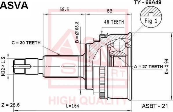 ASVA TY-66A48 - Шарнирный комплект, ШРУС, приводной вал www.autospares.lv