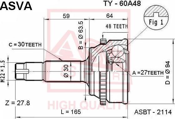 ASVA TY-60A48 - Šarnīru komplekts, Piedziņas vārpsta www.autospares.lv