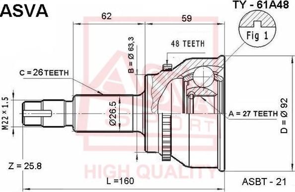 ASVA TY-61A48 - Šarnīru komplekts, Piedziņas vārpsta www.autospares.lv