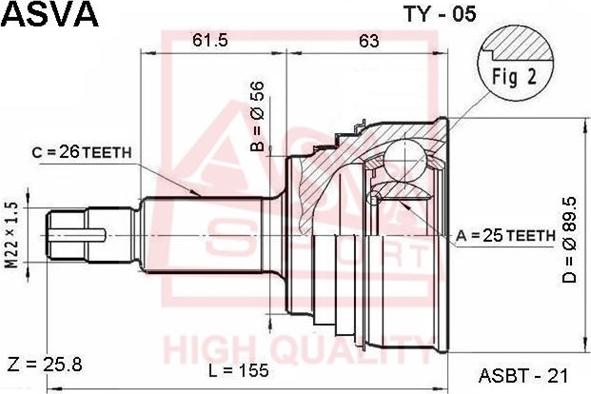 ASVA TY-05 - Šarnīru komplekts, Piedziņas vārpsta www.autospares.lv