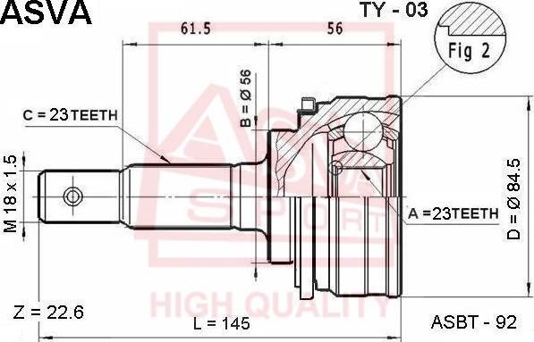 ASVA TY-03 - Šarnīru komplekts, Piedziņas vārpsta autospares.lv