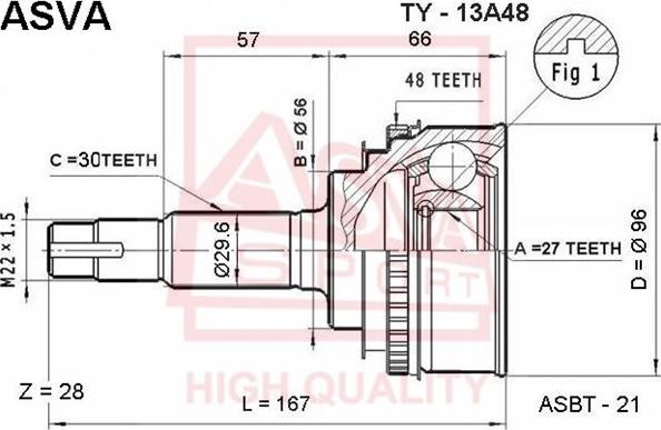 ASVA TY-13A48 - Шарнирный комплект, ШРУС, приводной вал www.autospares.lv