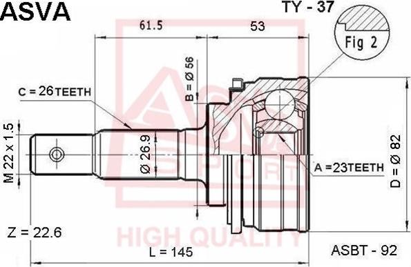 ASVA TY-37 - Šarnīru komplekts, Piedziņas vārpsta autospares.lv