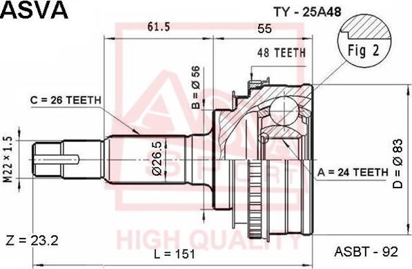 ASVA TY-25A48 - Šarnīru komplekts, Piedziņas vārpsta autospares.lv