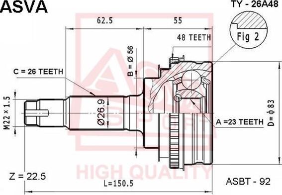 ASVA TY-26A48 - Šarnīru komplekts, Piedziņas vārpsta autospares.lv