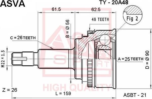 ASVA TY-20A48 - Šarnīru komplekts, Piedziņas vārpsta www.autospares.lv