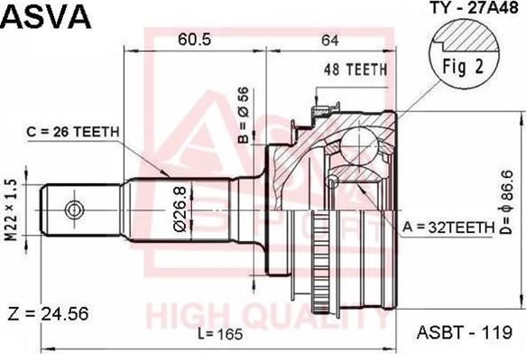 ASVA TY-27A48 - Šarnīru komplekts, Piedziņas vārpsta autospares.lv