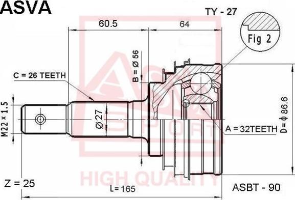 ASVA TY-27 - Šarnīru komplekts, Piedziņas vārpsta autospares.lv