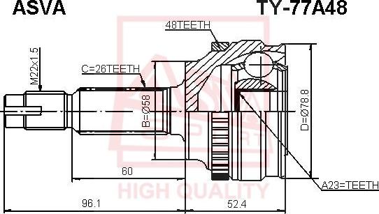 ASVA TY-77A48 - Šarnīru komplekts, Piedziņas vārpsta autospares.lv