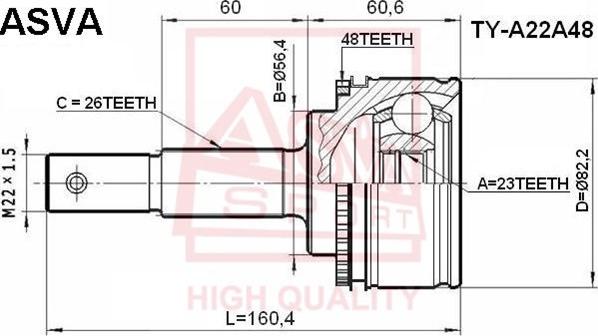 ASVA TY-A22A48 - Šarnīru komplekts, Piedziņas vārpsta autospares.lv
