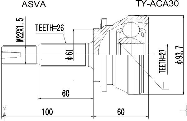 ASVA TY-ACA30 - Šarnīru komplekts, Piedziņas vārpsta autospares.lv