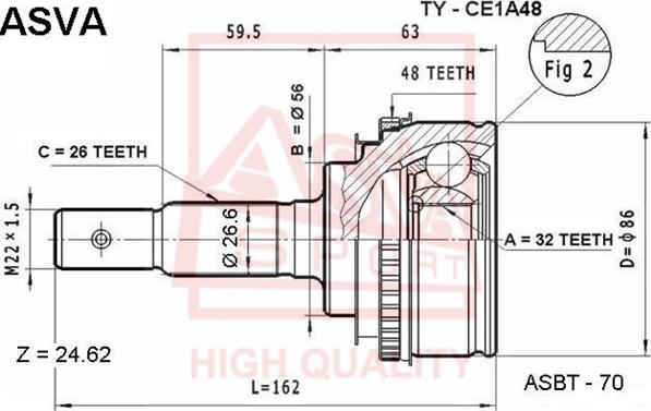 ASVA TY-CE1A48 - Šarnīru komplekts, Piedziņas vārpsta autospares.lv