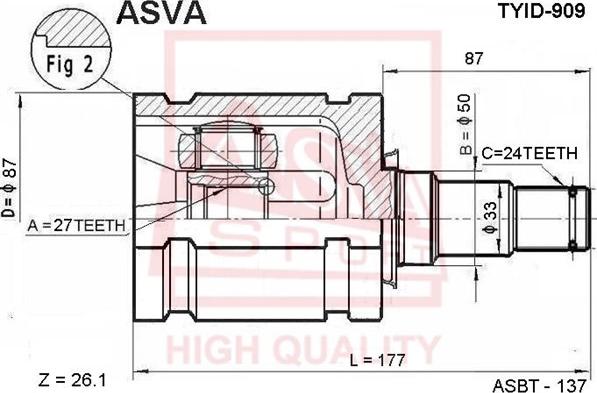 ASVA TYID-909 - Šarnīru komplekts, Piedziņas vārpsta www.autospares.lv