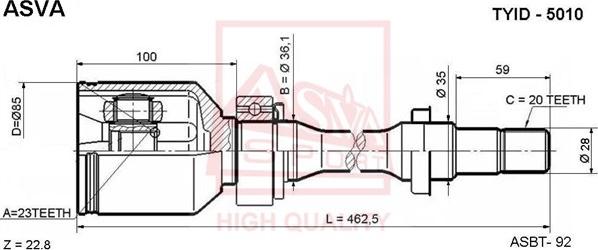 ASVA TYID-5010 - Šarnīru komplekts, Piedziņas vārpsta www.autospares.lv