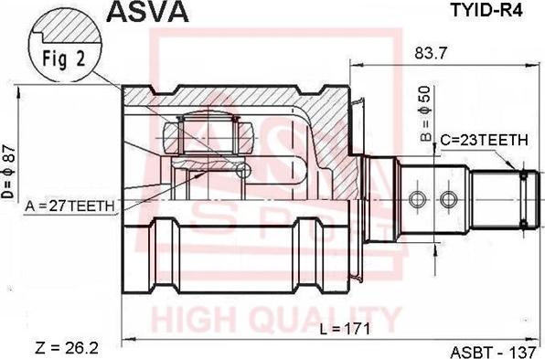 ASVA TYID-R4 - Šarnīru komplekts, Piedziņas vārpsta www.autospares.lv