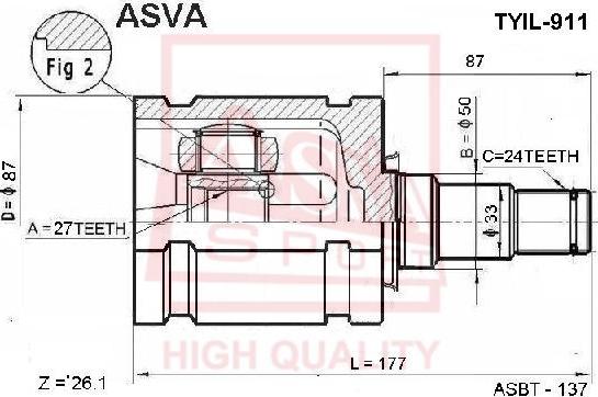 ASVA TYIL-911 - Šarnīru komplekts, Piedziņas vārpsta www.autospares.lv