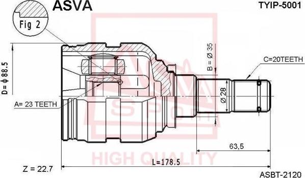 ASVA TYIP-5001 - Šarnīru komplekts, Piedziņas vārpsta www.autospares.lv