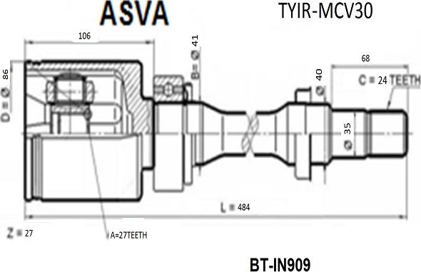 ASVA TYIR-MCV30 - Šarnīru komplekts, Piedziņas vārpsta www.autospares.lv