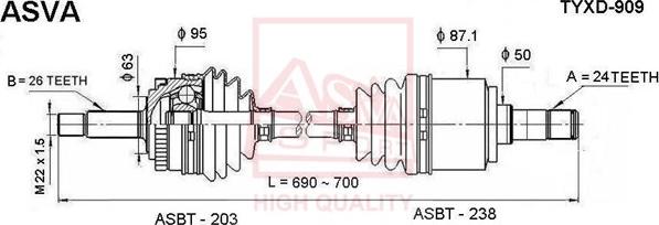 ASVA TYXD-909 - Piedziņas vārpsta www.autospares.lv