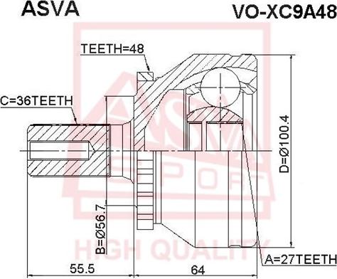 ASVA VO-XC9A48 - Šarnīru komplekts, Piedziņas vārpsta autospares.lv