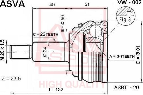 ASVA VW-002 - Joint Kit, drive shaft www.autospares.lv