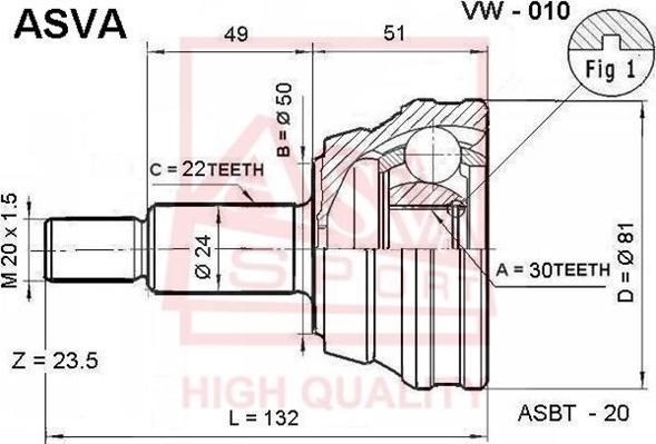 ASVA VW-010 - Šarnīru komplekts, Piedziņas vārpsta www.autospares.lv