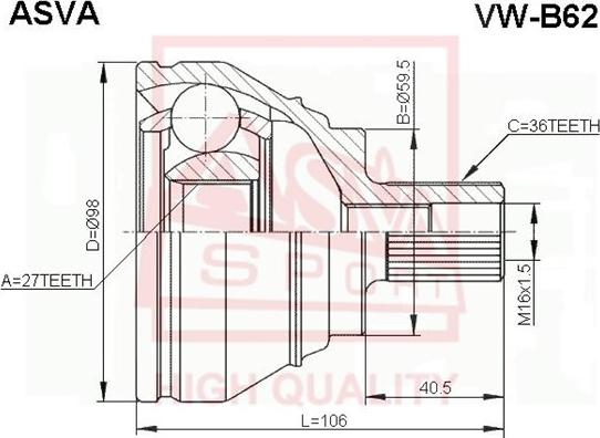 ASVA VW-B62 - Šarnīru komplekts, Piedziņas vārpsta www.autospares.lv