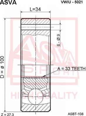 ASVA VWIU-5021 - Шарнирный комплект, ШРУС, приводной вал www.autospares.lv